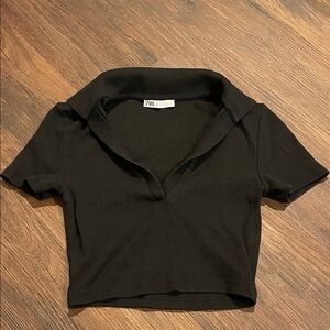 Zara Black Collared Crop Top